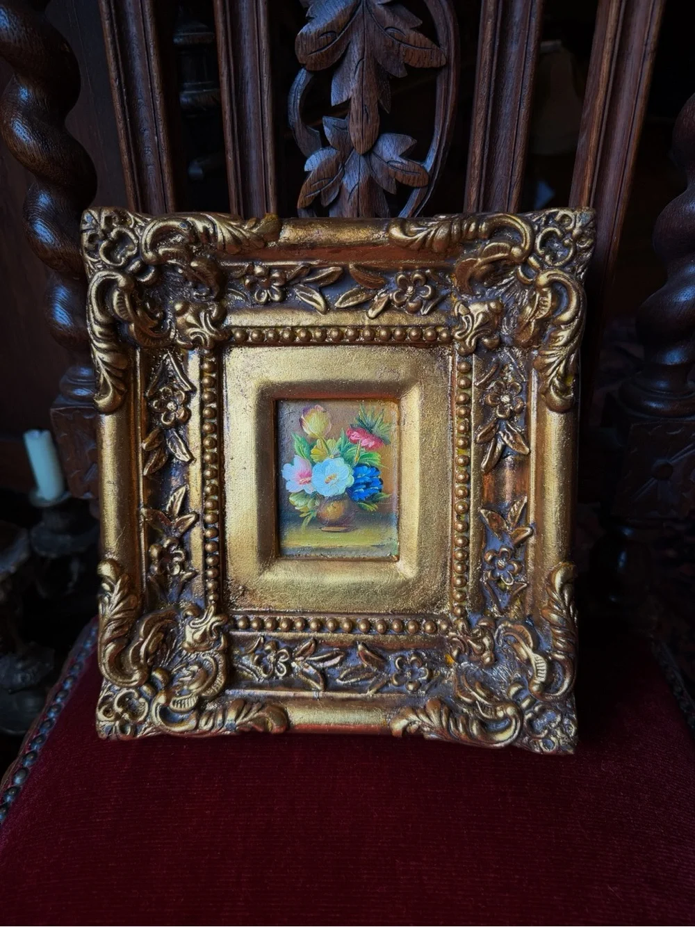 Vintage Ornate Gold Gilt Framed Miniature Still Life Painting